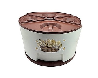 Vintage Sterilite Carousel Canister Set 4 Piece Rotating Lazy Susan Floral Brown