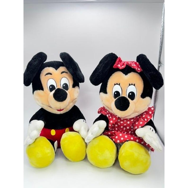 Vintage Disney Mickey and Minnie Mouse Plush Toy Classic Red Polka Dot 11 Inch image 2