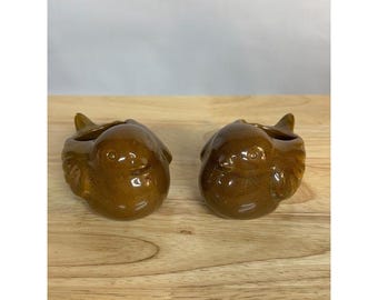 Partylite Ceramic Bird Votive Candle Holders Brown Glazed Set of 2 Vintage Style