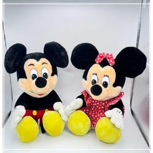 Vintage Disney Mickey and Minnie Mouse Plush Toy Classic Red Polka Dot 11 Inch image 1