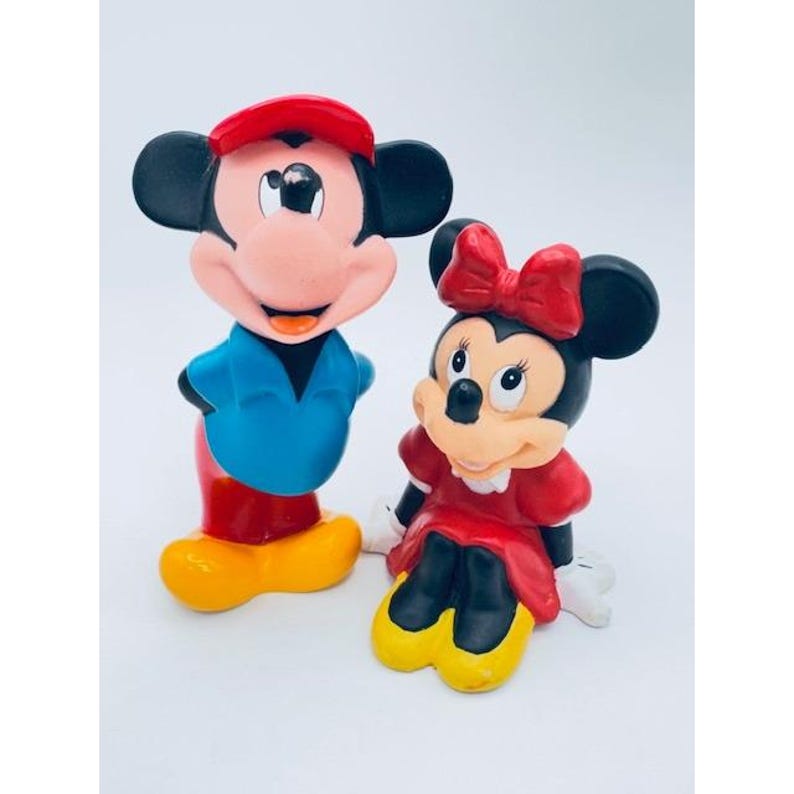 Disney Mickey and Minnie Mouse Figurines Red Blue Yellow Collectible Set image 1