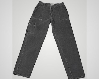 Vintage Weekends High Waisted Cargo Jeans Washed Black Straight Leg 29x29