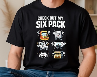 Check Out My Six Pack T-Shirt, Retro Gaming Humor Gift, Funny Gamer Console Graphic Tee, Nerdy Video Game Lover Shirt
