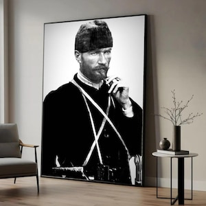 Atatürk Black and White Portrait, Ready to Hang Canvas Print Wall Art