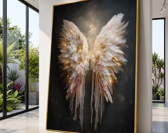 Ethereal Angel Wings Canvas Print, Spiritual, Abstract Angel Wing, Living Room and Bedroom