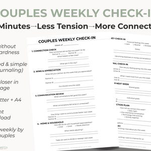 Couples Weekly Check-In Printable | Relationship Reflection & Communication Worksheet | Simple Couples Planner (PDF)