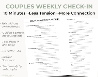 Couples Weekly Check-In Printable | Relationship Reflection & Communication Worksheet | Simple Couples Planner (PDF)