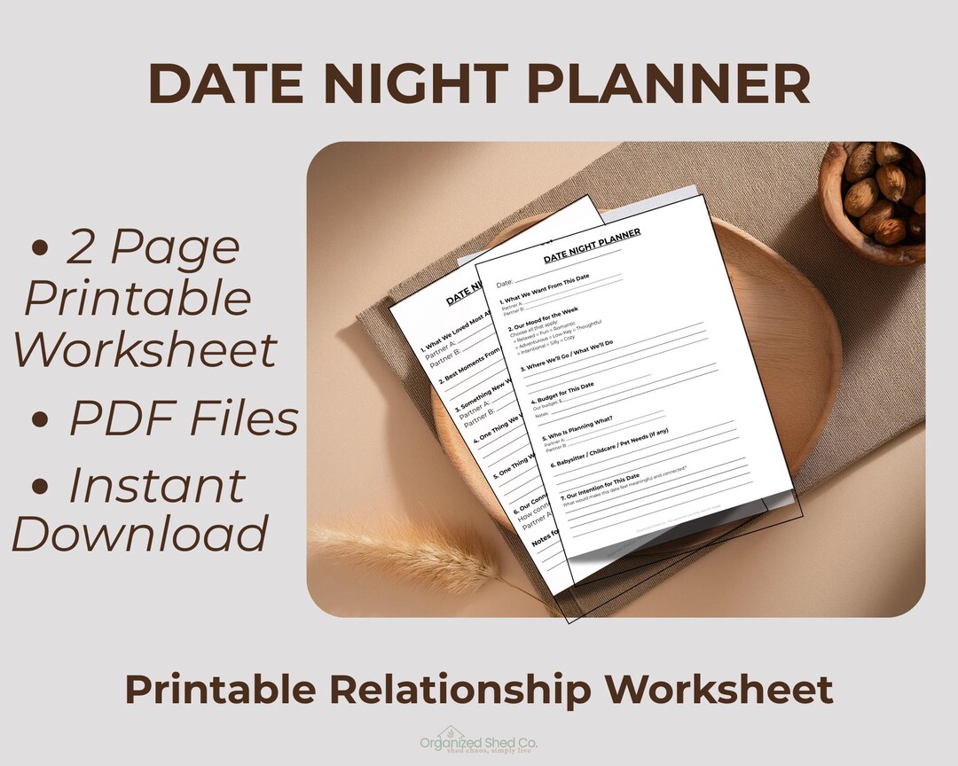 Date Night Planner Printable | Couples Date Planner | 2-page ...