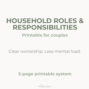 Household Roles Responsibilities | Couples Chore & Task Planner | Shared Responsibilities Printable
