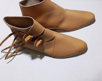 Handgefertigte Leder Mittelalterliche Stiefeletten - Baynard Schlossstil, Renaissance Fair Schuhwerk
