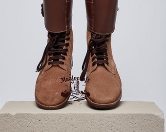 Handmade WWII M-43 Double Buckle Combat Boots – Rough-Out Leather Military Repro | 1940s Army Boots for Reenactment & Cosplay