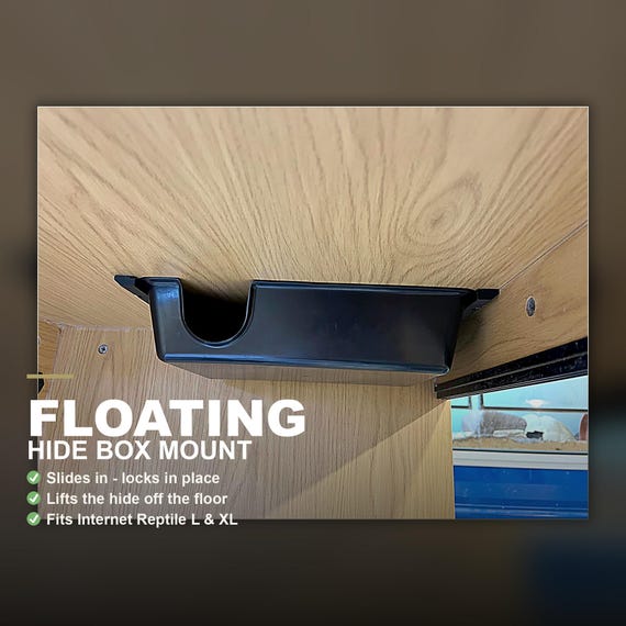 Floating Hide Box Mount for Internet Reptile Hide Boxes - Slide-In Elevated Reptile Hide Rail, Space Saving Snake Hide Shelf, Easy Clean