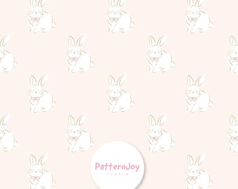 Neutral Easter Bunny Seamless Pattern – Off White Cute Rabbit Print for Fabric, Minimal Nursery, Spring Surface Design