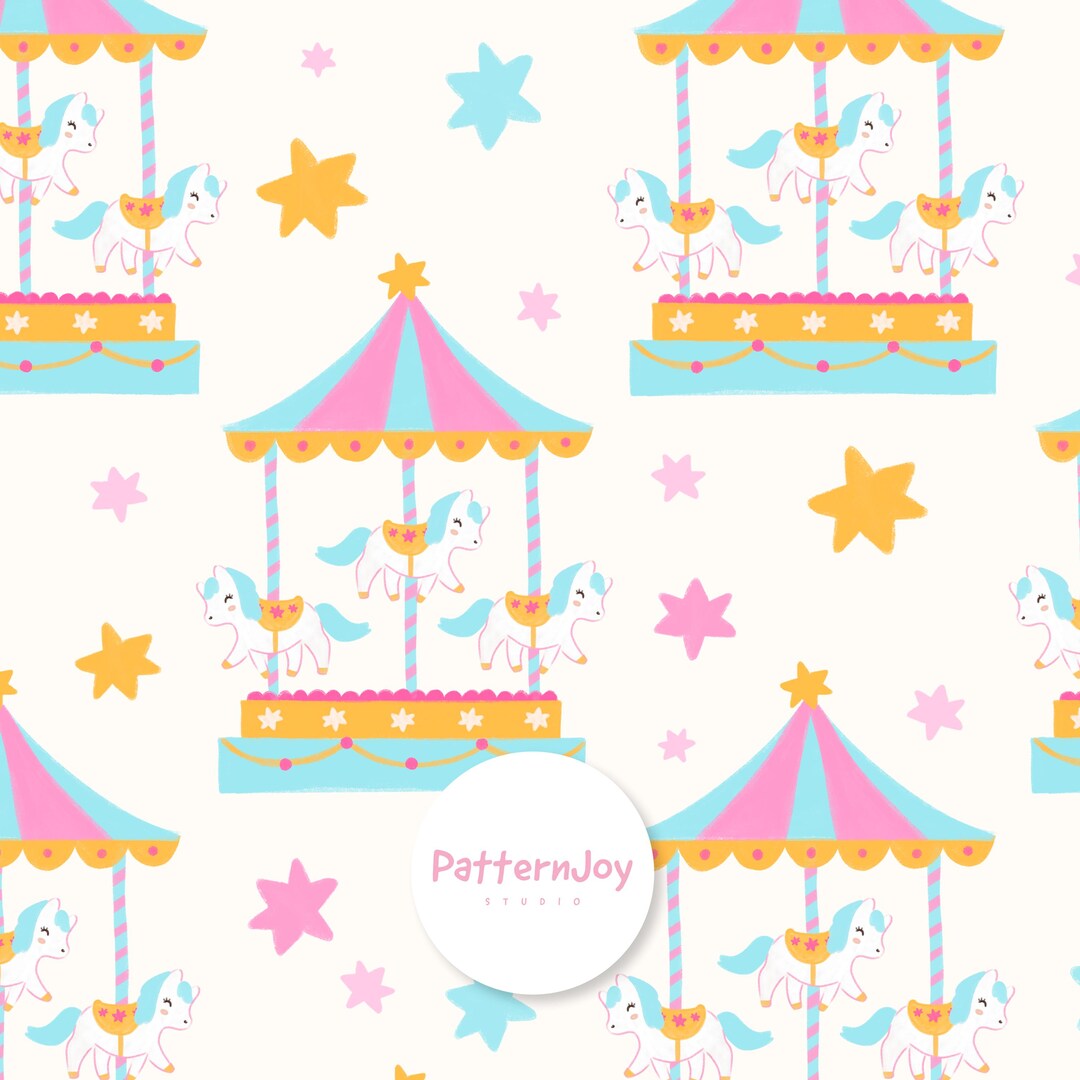 Cute Carousel Seamless Pattern Merry Go Round Horses Kids Nursery ...