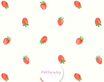 Patrón sin costuras de fresas en acuarela, papel digital de bayas sencillo, diseño de superficie de frutas con textura suave estilo cottagecore.