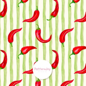 Red Chili Pepper Seamless Pattern, Watercolor Digital Paper, Spicy Food Surface Pattern, Kitchen Fabric Print, Wallpaper, Scrapbook