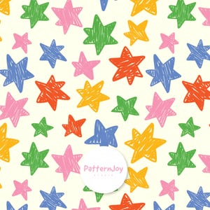 Cute Hand Drawn Scribble Stars Seamless Pattern, Soft Color Doodle Stars, Minimal Kids Star Print, Nursery Fabric Design