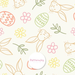 Cute Easter Bunny Pattern Pink with Rabbits, Eggs and Flowers, Pastel Spring Seamless Pattern, Kids Easter Digital Paper