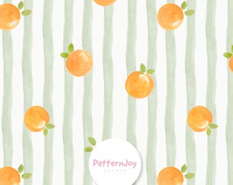 Patrón sin costuras de rayas naranja salvia en acuarela, papel digital cítrico mediterráneo, diseño de patrón para superficies de cocina de verano italiana