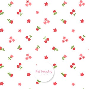 Mini Cherry Floral Seamless Pattern | Cute Scattered Cherry and Flower Cottagecore Print | Hand Drawn Red Cherry Digital Paper