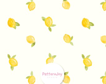 Diseño sin costuras de limones en acuarela, papel digital de frutas en amarillo suave, diseño de superficie de cocina estilo cottagecore