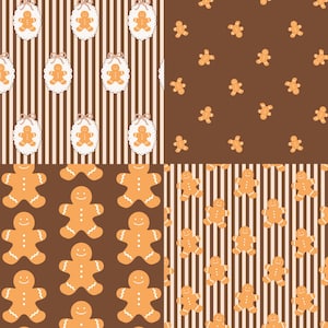Gingerbread Cookies Seamless Pattern Bundle, Christmas Digital Paper Pack, Cute Holiday Surface Pattern, Brown Stripe Printable
