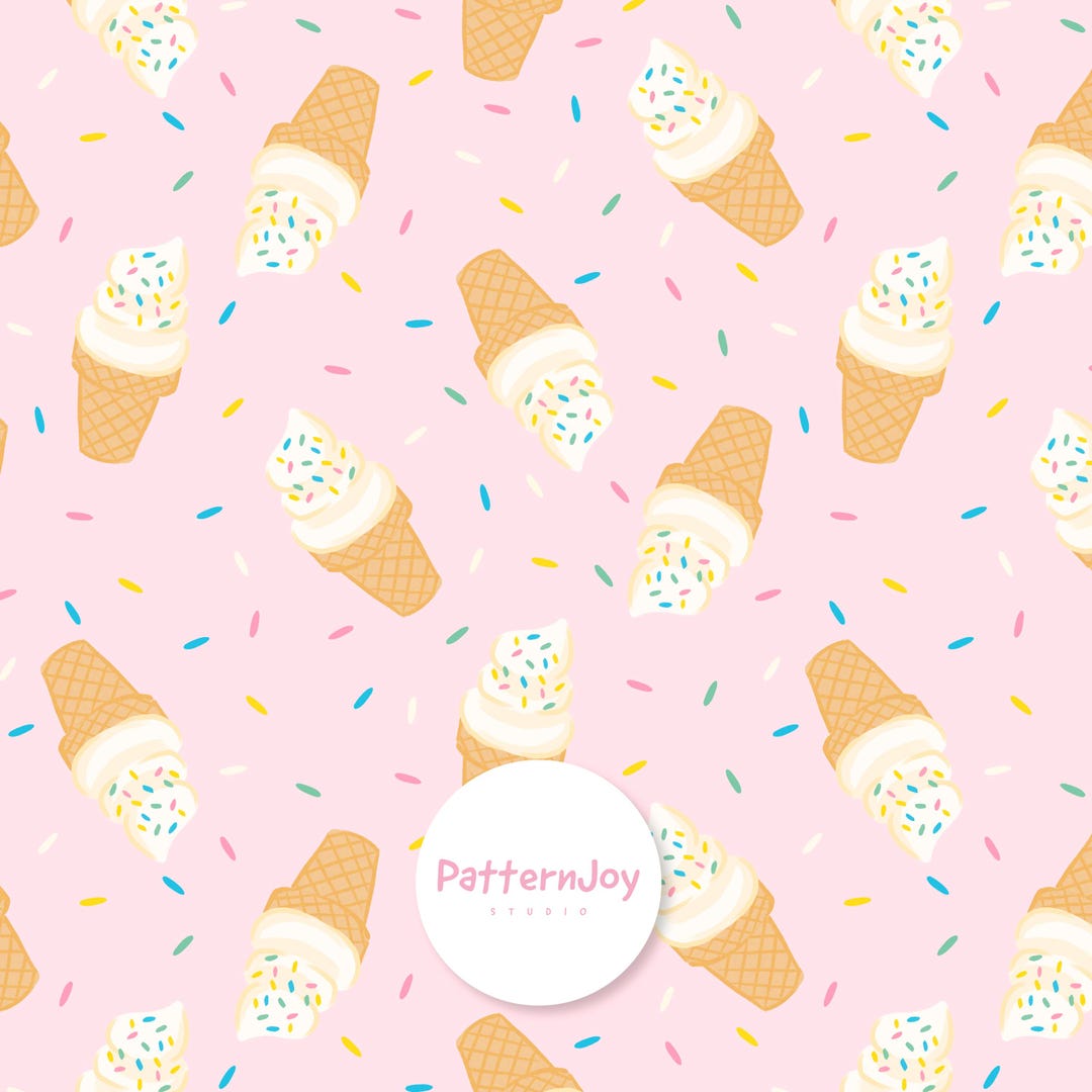 Pink Ice Pattern Ice Cream Seamless Pattern Pink Background, Cute Dessert Digital Paper ...