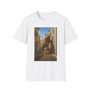 Giant Quokka in Lisbon T-Shirt | City Street Tram Illustration