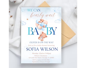 Editable Blue Bear Baby Shower Invitation (Digital Download)