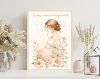 Zwangerschapsposter, cadeau moeder, moederschap muurkunst, neutrale kinderkamerdecoratie (digitale print)