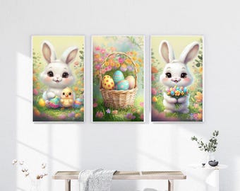 Muurkunstset paashaas, kinderprints lente kinderkamer (digitale download)