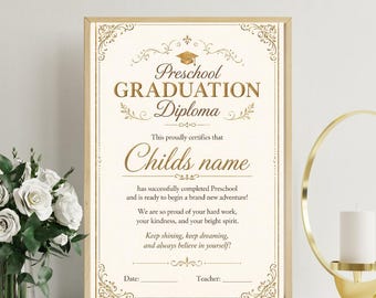 Gepersonaliseerd afstudeerdiploma voorschoolse, aangepast kindercertificaat, afdrukbare afstudeerposter, naamdiploma, digitale download