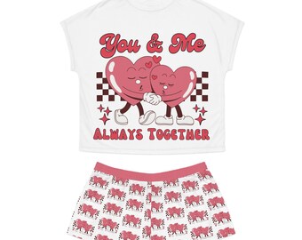 You & Me Always Together Heart Couple Pajama Set Women's Short Pajama Set