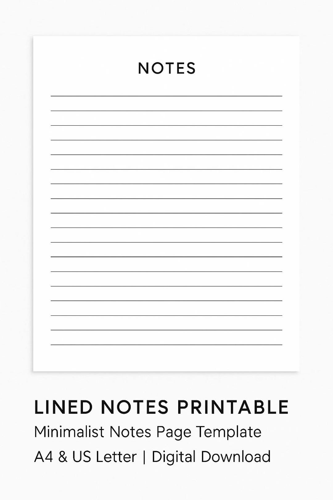 Lined Notes Printable | Minimalist Notes Page Template | Planner Insert ...