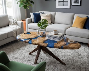 Large Olive Wood Epoxy Coffee Table | Modern Live Edge Centerpiece | Custom Solid Wood Furniture