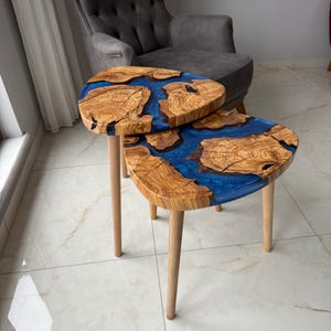 Side View Showing Natural Wood Legs and Smooth Epoxy Surface