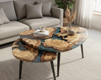 Epoxy Olive Wood Coffee Table: Custom Resin River End Table, Handmade Rustic Home Decor