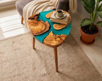 Mesas nido artesanales de madera de olivo y resina epoxi – Mesas auxiliares naturales