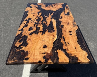 Table de salle à manger en époxy, table en résine Live Edge : meubles modernes en bois massif