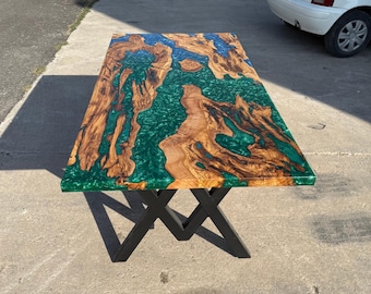 Table moderne en résine époxy pour cuisine et salle à manger, meubles en bois massif