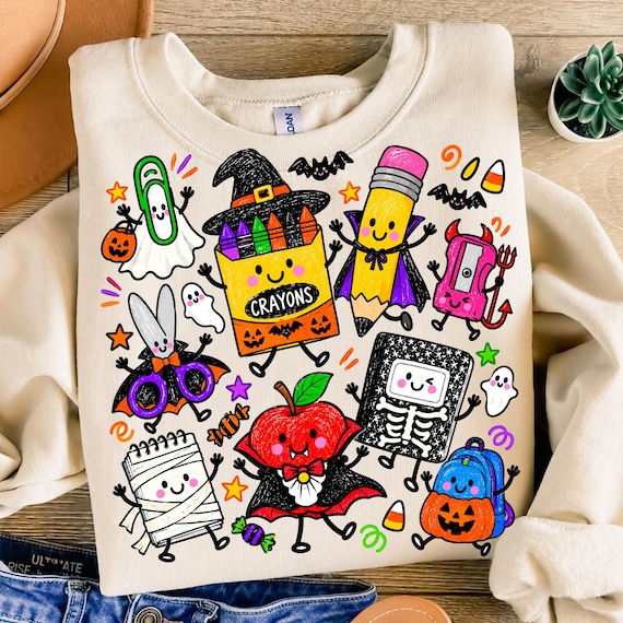 Back to School Halloween PNG, Spooky Teacher School Supplies, Cute Ghost Classroom Shirt Design, Fall Teacher Sublimation, Digital Download