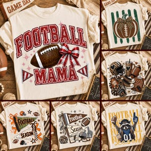 Fotboll PNG-paket, matchdagsfotboll PNG, Coquette Bow-fotbollssäsong, sublimeringsdesigner för preppy höstsporter med touchdown-motiv