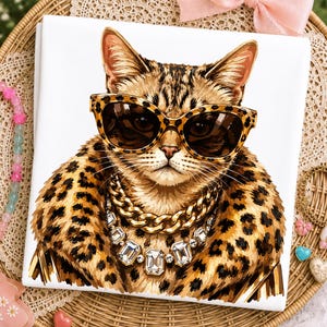 Stylish Cat PNG Bundle, Cat Clipart Graphic, Trendy Animal Shirt Design, Fashion Pet Lover Illustration