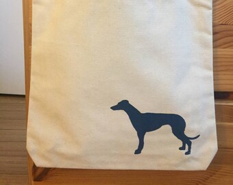 Greyhound Tote Bag, Cotton Canvas with Navy Blue and White Cotton Chevron Lining