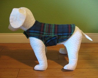 Extra Small Dog Coat | Dog Jacket | Green, Cranberry Red, Black, and Blue Plaid Fleece with Green Fleece Lining