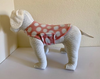 Small or Medium Fleece Dog Coat | Small or Medium Dog Jacket | Pink Polka Dot Fleece with Gray Fleece Lining