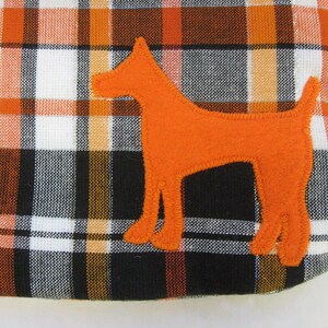 Plaid Zipper Pouch, Pumpkin, White, & Black Plaid with Appliqued Orange Dog and White Satin Lining image 5