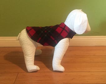 Christmas Fleece Dog Coat | Small Dog Jacket | Small Dog Coat | Red, Black, and Green Tartan Plaid Fleece with Green Fleece Lining