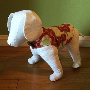 Extra Small Dog Coat XS Dog Jacket Red, Green, and Ivory Floral Print Fleece with Green Fleece Lining image 4