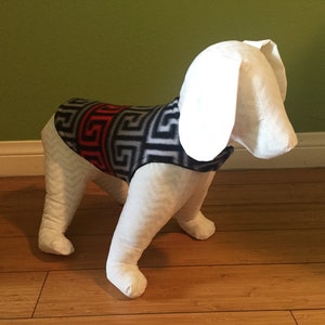 Fleece Dog Coat Extra Small Dog Jacket Black, Red, Gray, and White Greek Key Print Fleece with Black Fleece Lining image 7